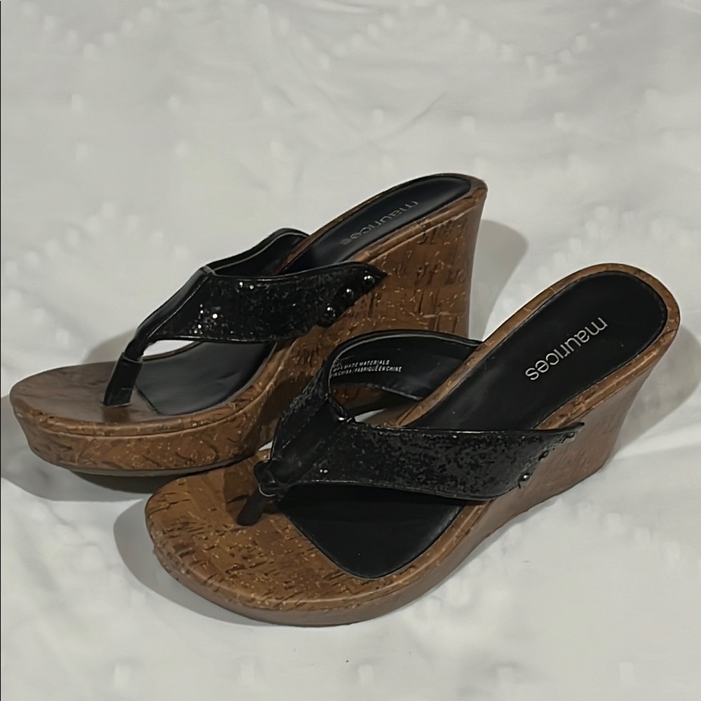 Maurices Black and Brown Wedge Sandals